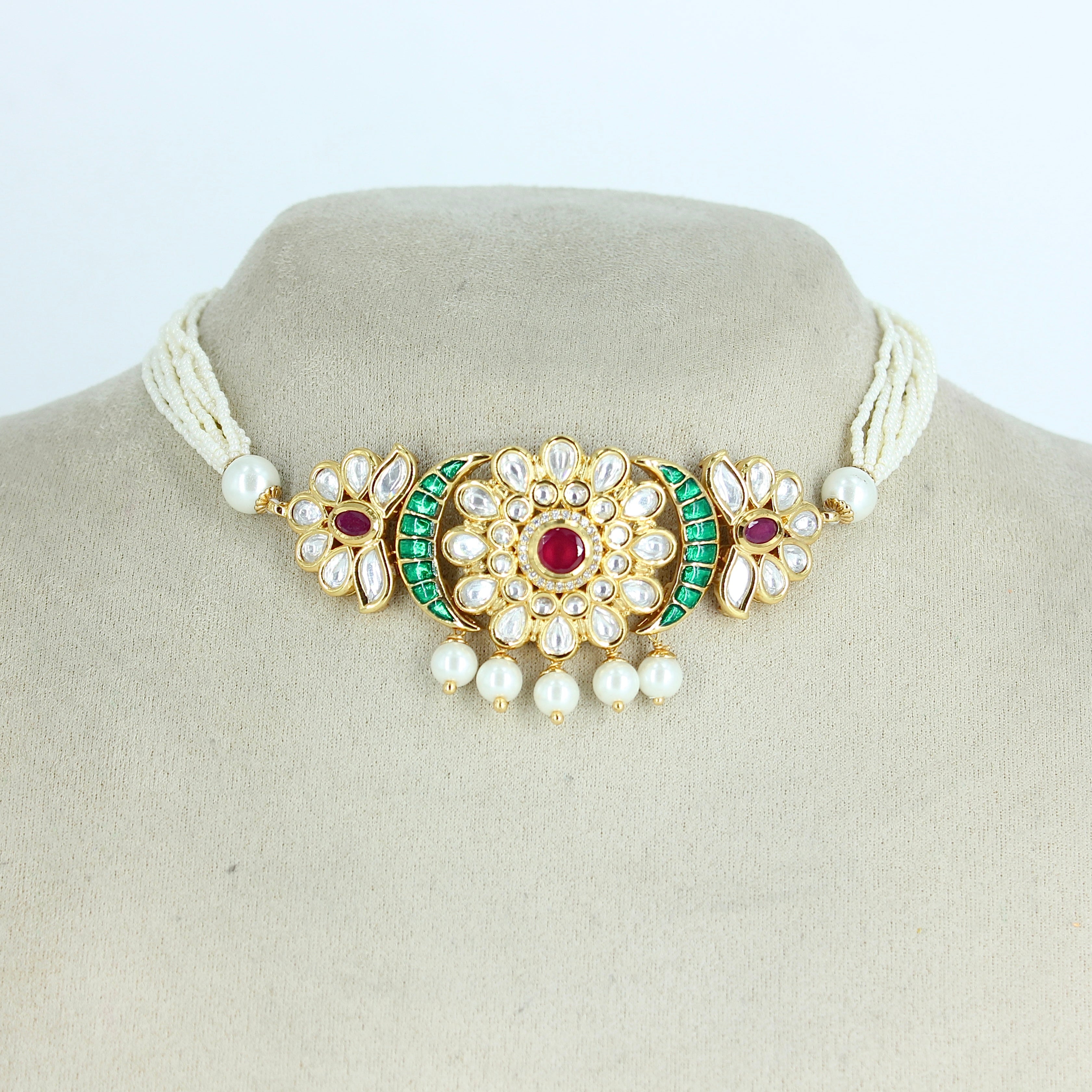 Saarya – Pearl Bloom Polki Choker Set