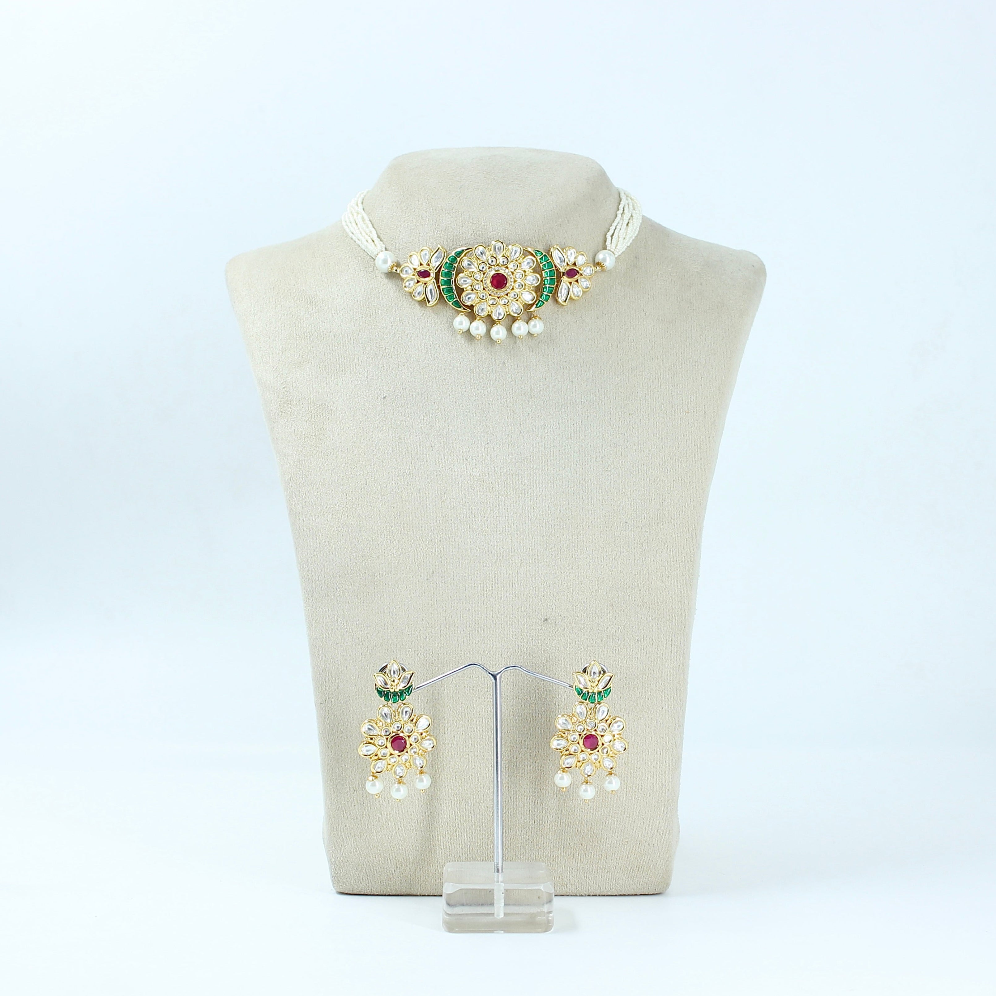Saarya – Pearl Bloom Polki Choker Set